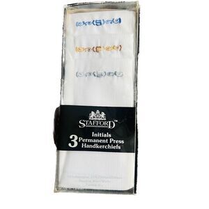 NIB Stafford 3 Permanent Press‎ Handkerchiefs w/ Initial 'S’ Polyester/Cotton